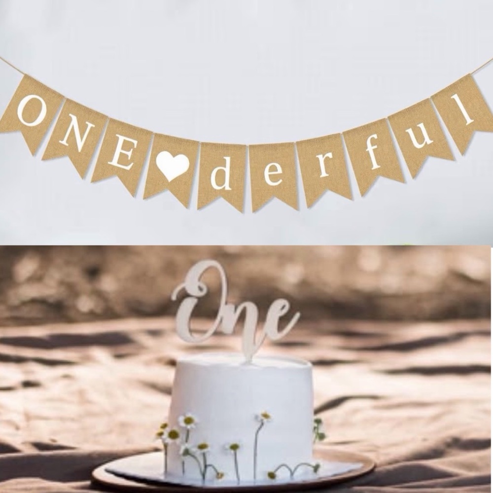 ONEderful Birthday Banner + “One” Cake Topper set